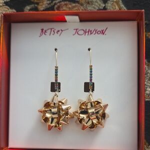 Betsey Johnson Gold Bow Dangle Earrings